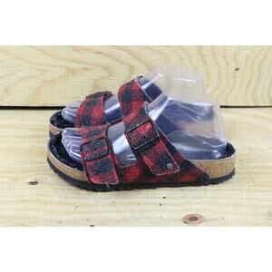 Birkenstock Sandals 6 Arizona Rivet Red Plaid Shearling 37 Wool Shoes